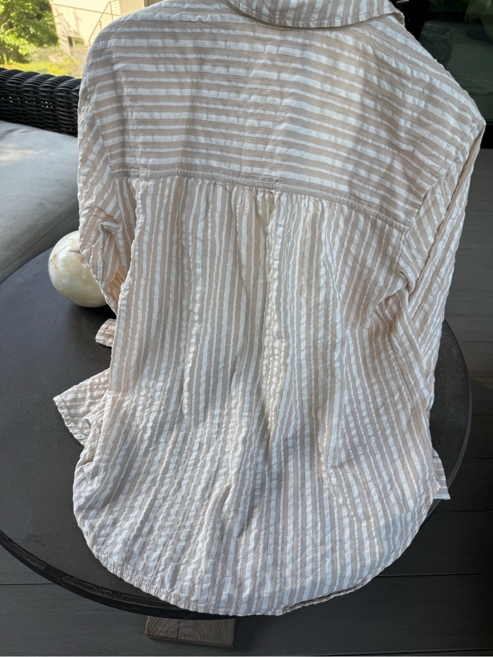 Pilcro Cream & White Striped Lightweight Button-Down Shirt - Picture 2 of 4